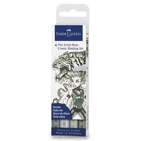 Faber-Castell Pitt Artist Pen Comic Marker grau, 4 Stk